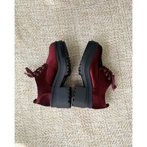 ASOS Women’s Burgundy Velvet Platform Loafer Shoes Heels preppy going out 6